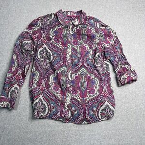 Talbots Top Women's Large Button-Tab Long Sleeve Button Up Floral Paisley